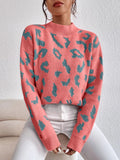 Buy SHEIN Frenchy Leopard Pattern Mock Neck Drop Shoulder Sweater in Pakistan