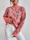 Buy SHEIN Frenchy Leopard Pattern Mock Neck Drop Shoulder Sweater in Pakistan