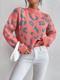 Buy SHEIN Frenchy Leopard Pattern Mock Neck Drop Shoulder Sweater in Pakistan