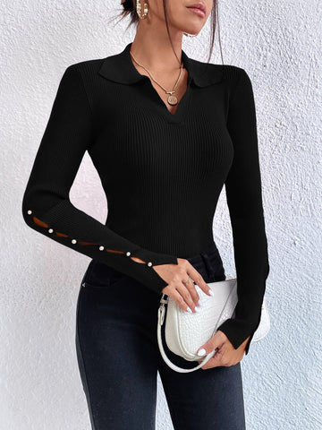 Buy SHEIN Frenchy Pearls Beaded Split Cuff Sweater in Pakistan