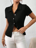 Buy SHEIN Frenchy Solid Button Front Tee in Pakistan