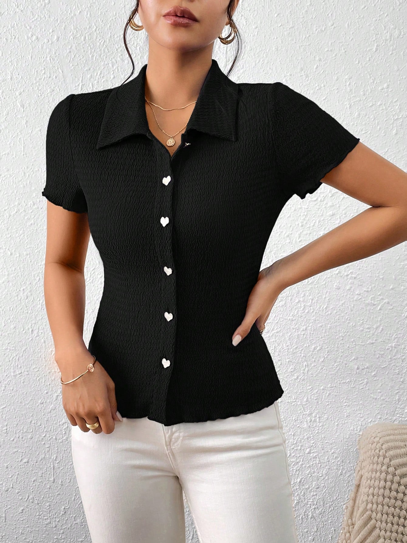 Buy SHEIN Frenchy Solid Button Front Tee in Pakistan