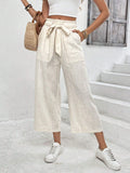 Buy SHEIN Frenchy Solid Color Pocketed Tie-Waist Paper Bag Pants, Casual Long Trousers in Pakistan