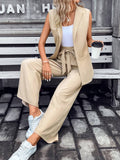 Buy SHEIN Frenchy Solid Lapel Neck Vest Blazer & Tie Front Pants Earthy Clothes in Pakistan