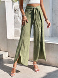 Buy SHEIN Frenchy Split Thigh Belted Wide Leg Pants in Pakistan