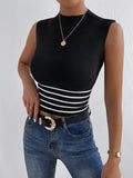 Buy SHEIN Frenchy Striped Pattern Mock Neck Knit Top in Pakistan