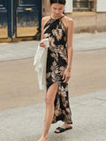 Buy SHEIN Frenchy Tropical Print Split Thigh Halter Dress in Pakistan