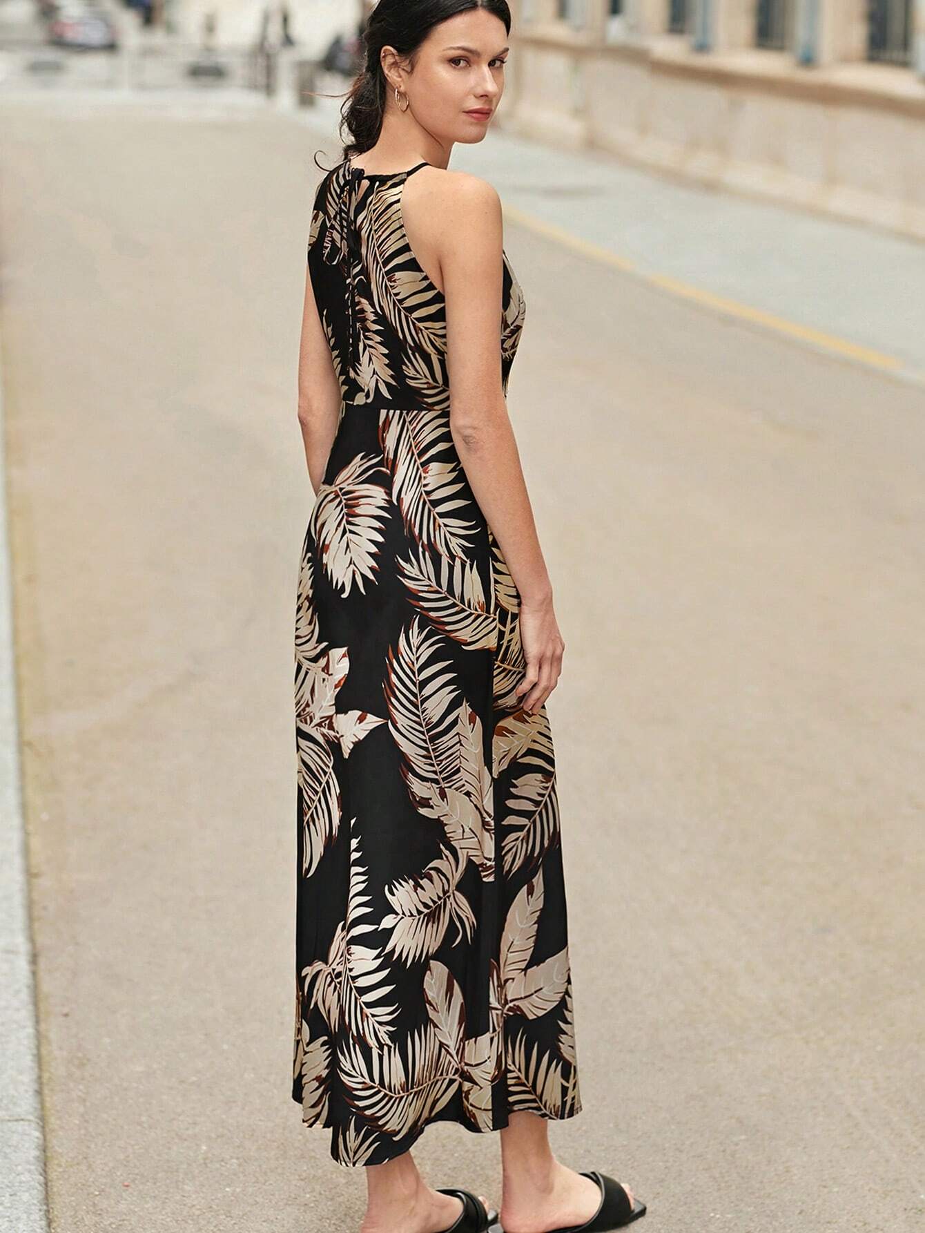 Buy SHEIN Frenchy Tropical Print Split Thigh Halter Dress in Pakistan