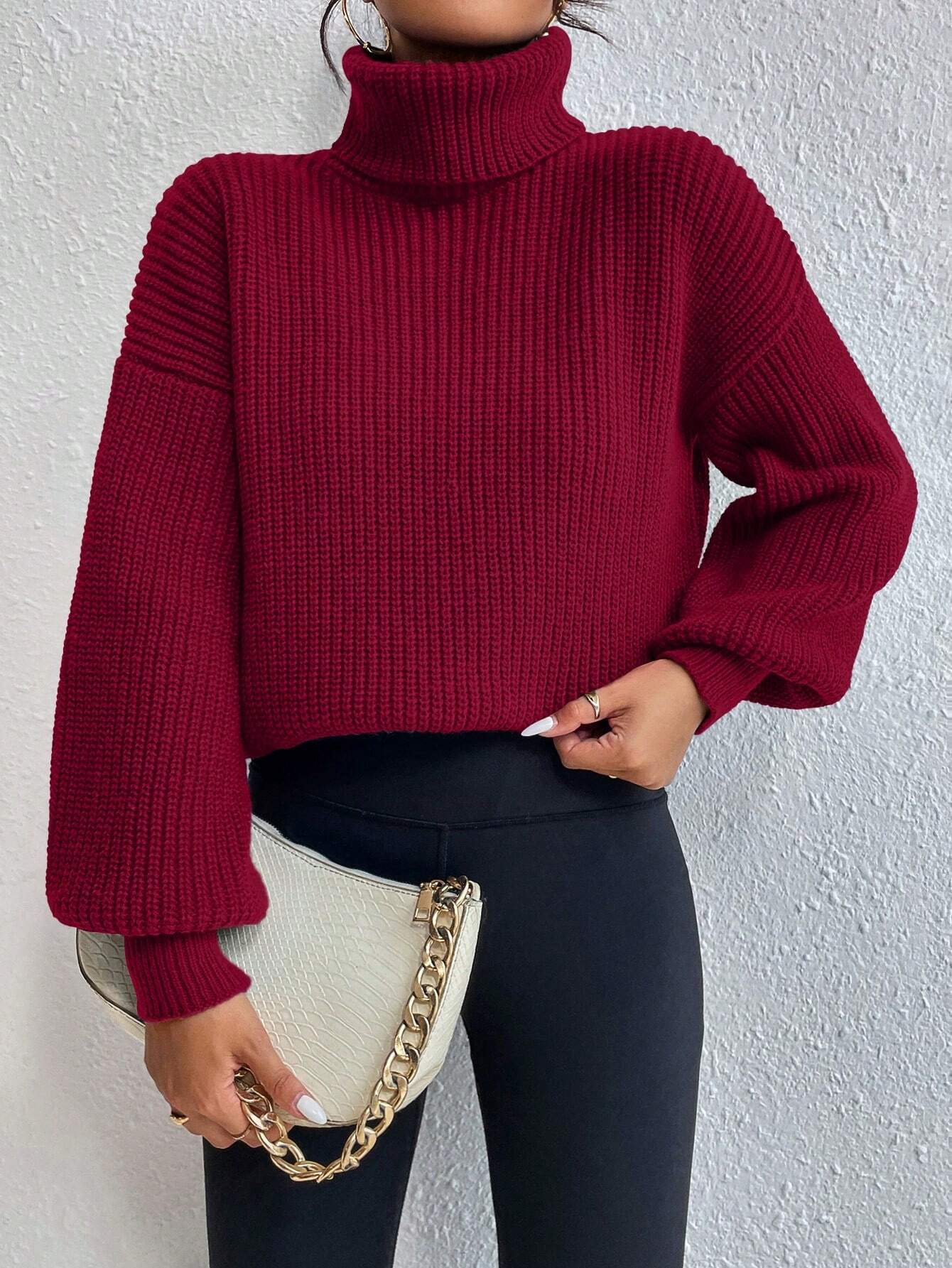 Buy SHEIN Frenchy Turtleneck Drop Shoulder Sweater in Pakistan