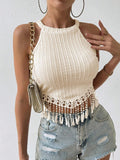 Buy SHEIN Frenchy Women Summer Solid Color Tassel Hem Halter Top in Pakistan