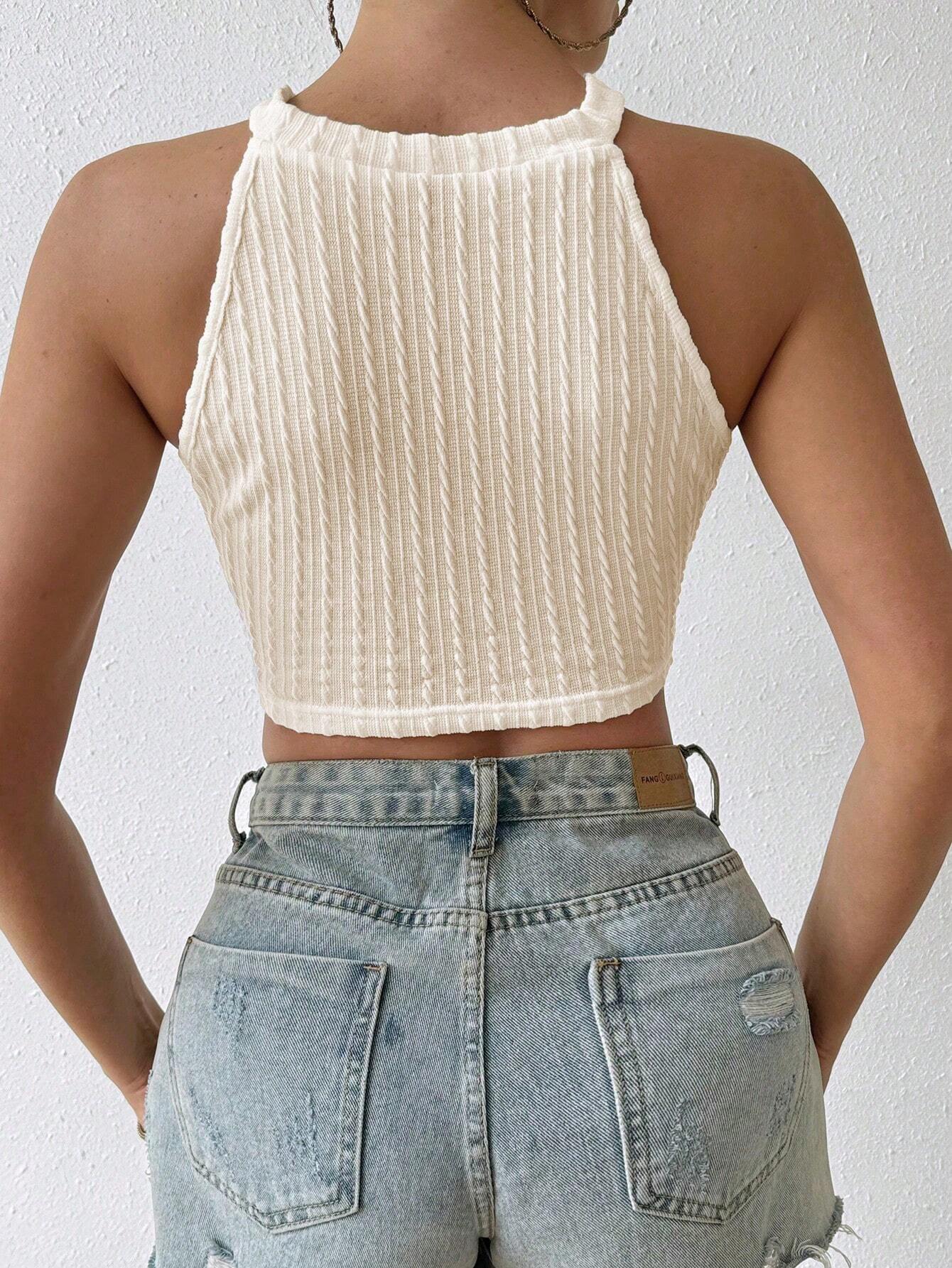 Buy SHEIN Frenchy Women Summer Solid Color Tassel Hem Halter Top in Pakistan