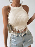 Buy SHEIN Frenchy Women Summer Solid Color Tassel Hem Halter Top in Pakistan