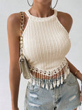 Buy SHEIN Frenchy Women Summer Solid Color Tassel Hem Halter Top in Pakistan