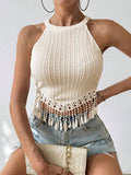Buy SHEIN Frenchy Women Summer Solid Color Tassel Hem Halter Top in Pakistan