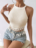 Buy SHEIN Frenchy Women Summer Solid Color Tassel Hem Halter Top in Pakistan