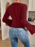 Buy SHEIN Frenchy Women's Fall Winter Autumn Casual Solid Color Bell Sleeve Textured Fabric Crew Neck T-Shirt, in Pakistan