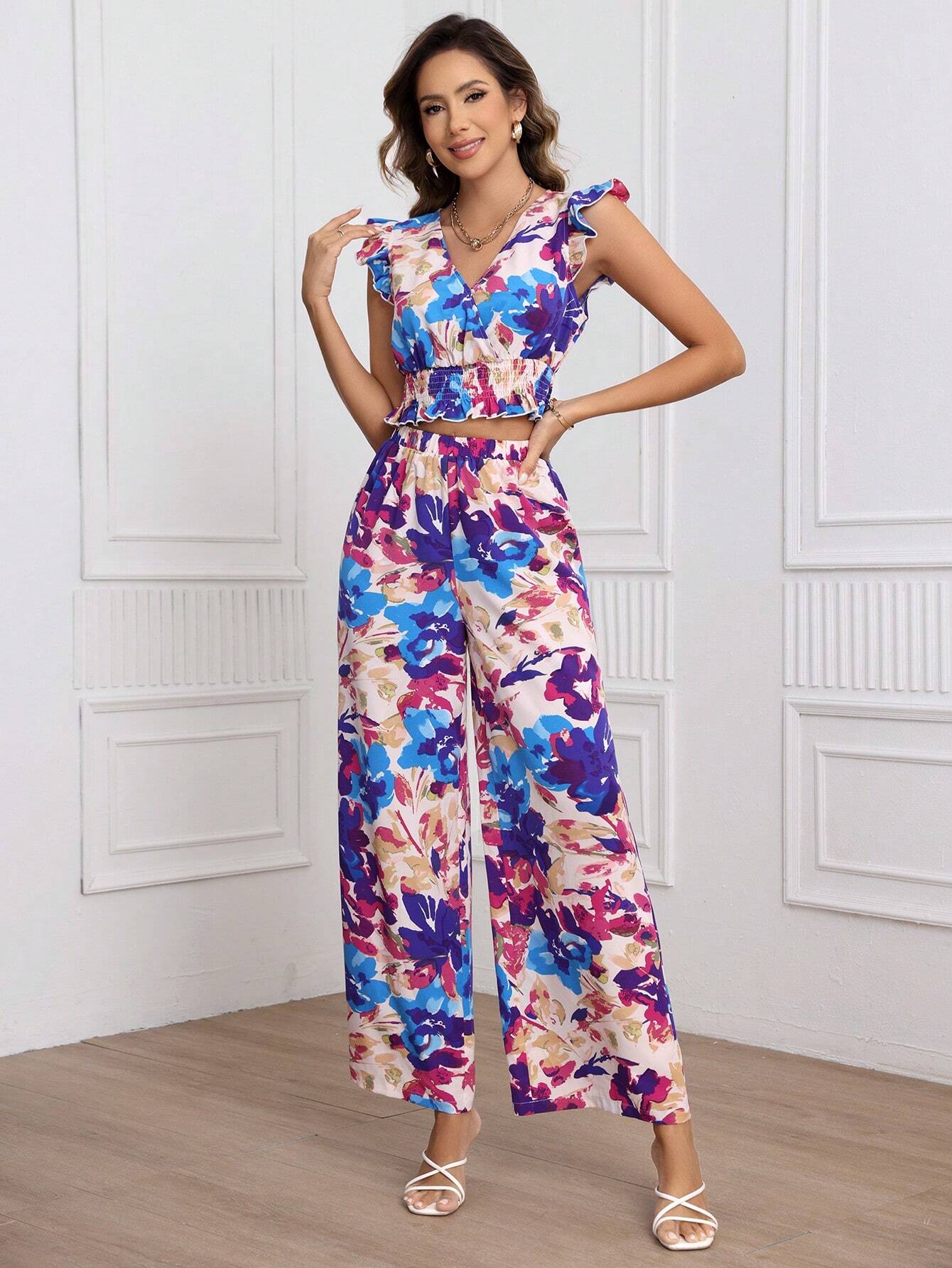 Buy SHEIN Frenchy Women's Flowers Printed Casual 2pcs/Set in Pakistan
