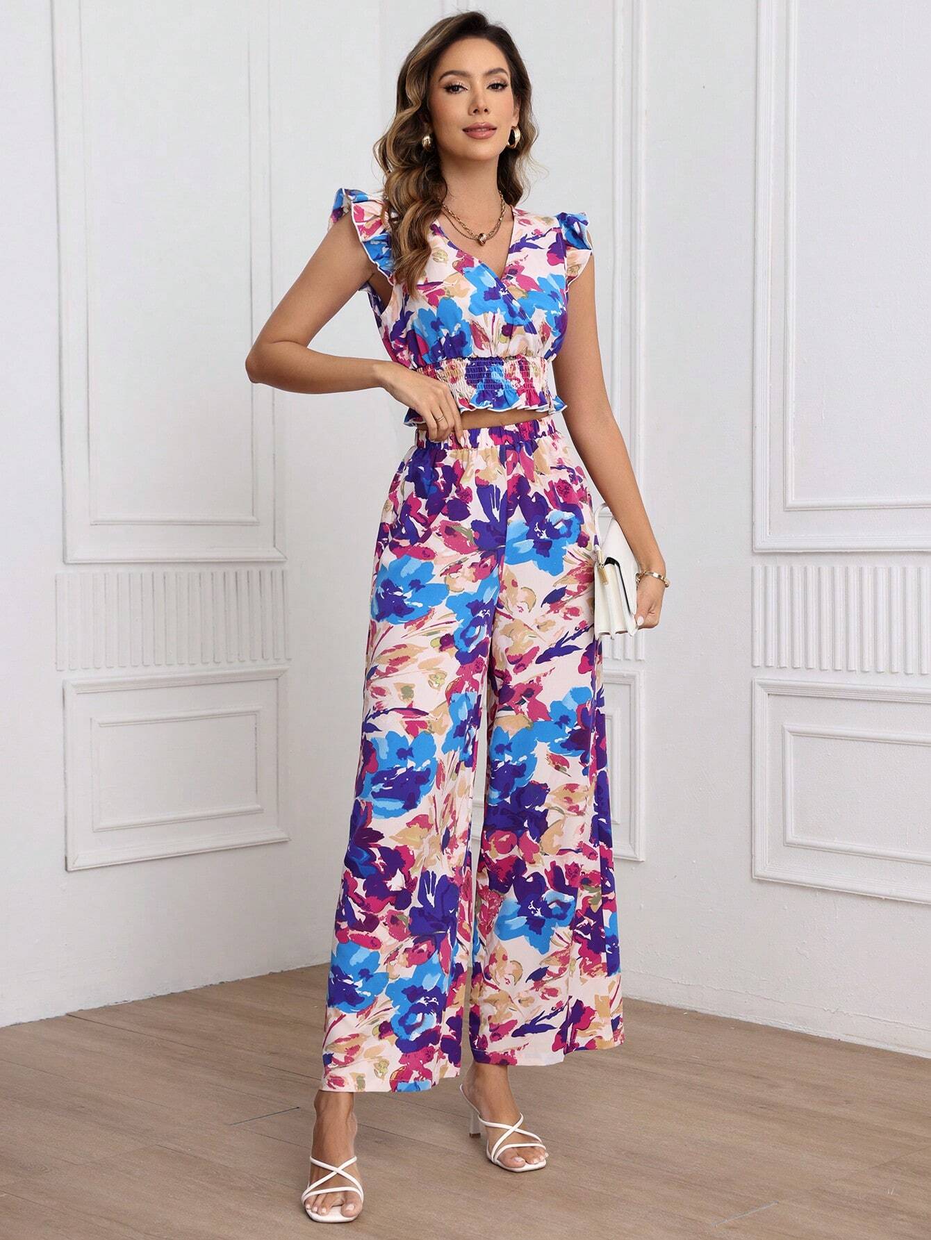 Buy SHEIN Frenchy Women's Flowers Printed Casual 2pcs/Set in Pakistan