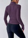 Buy SHEIN Frenchy Women's High Neck Ribbed Knit Long Sleeve T-Shirt in Pakistan
