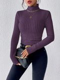 Buy SHEIN Frenchy Women's High Neck Ribbed Knit Long Sleeve T-Shirt in Pakistan