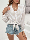 Buy SHEIN Frenchy Women's Old Money Outfits Striped Printed Linen Casual Long-Sleeved Shirt in Pakistan