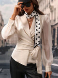 Buy SHEIN Frenchy Women's Spring Autumn Transparent Mesh Long Sleeve Tie Side Waist Knot Apricot Fitted Work Women Dresses Elegant Shirt in Pakistan