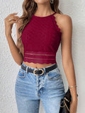 Buy SHEIN Frenchy Women's Summer Lace Patchwork Cropped Slim-Fit Halter Neck Tank Top,Frenchies,Back To School Clothes,Old Money Style,Teacher Clothes,Simple,Minimalist, in Pakistan