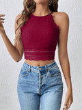 Buy SHEIN Frenchy Women's Summer Lace Patchwork Cropped Slim-Fit Halter Neck Tank Top,Frenchies,Back To School Clothes,Old Money Style,Teacher Clothes,Simple,Minimalist, in Pakistan