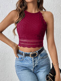 Buy SHEIN Frenchy Women's Summer Lace Patchwork Cropped Slim-Fit Halter Neck Tank Top,Frenchies,Back To School Clothes,Old Money Style,Teacher Clothes,Simple,Minimalist, in Pakistan