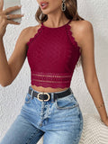 Buy SHEIN Frenchy Women's Summer Lace Patchwork Cropped Slim-Fit Halter Neck Tank Top,Frenchies,Back To School Clothes,Old Money Style,Teacher Clothes,Simple,Minimalist, in Pakistan