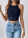 Buy SHEIN Frenchy Women's White Lace & Texture Fabric Splicing Cropped Slim Fit Halter Neck Tank Top in Pakistan