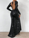 Buy SHEIN Glamour Tie Backless Sequin Decor Mermaid Hem Sequin Formal Dress in Pakistan
