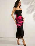 Buy SHEIN Haute Elegant Floral Print Lace Up Backless Halter Neck Dress in Pakistan
