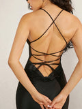 Buy SHEIN Haute Elegant Floral Print Lace Up Backless Halter Neck Dress in Pakistan