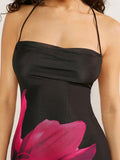 Buy SHEIN Haute Elegant Floral Print Lace Up Backless Halter Neck Dress in Pakistan