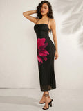 Buy SHEIN Haute Elegant Floral Print Lace Up Backless Halter Neck Dress in Pakistan