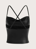 Buy SHEIN ICON Draped Front Crisscross Backless PU Leather Cami Going Out Tops in Pakistan