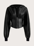 Buy SHEIN ICON Drop Shoulder Zipper Hooded Y2k Crop Jacket in Pakistan