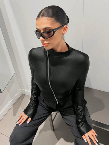 Buy SHEIN ICON Zip Up Asymmetrical Hem Tee in Pakistan