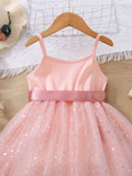Buy SHEIN Kids CHARMNG Young Girl Star Print Mesh Overlay Belted Cami Dress in Pakistan