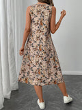 Buy SHEIN LUNE Crew Neck Sleeveless Floral Print A-Line Midi Dress in Pakistan