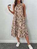 Buy SHEIN LUNE Crew Neck Sleeveless Floral Print A-Line Midi Dress in Pakistan