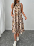 Buy SHEIN LUNE Crew Neck Sleeveless Floral Print A-Line Midi Dress in Pakistan