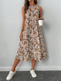Buy SHEIN LUNE Crew Neck Sleeveless Floral Print A-Line Midi Dress in Pakistan