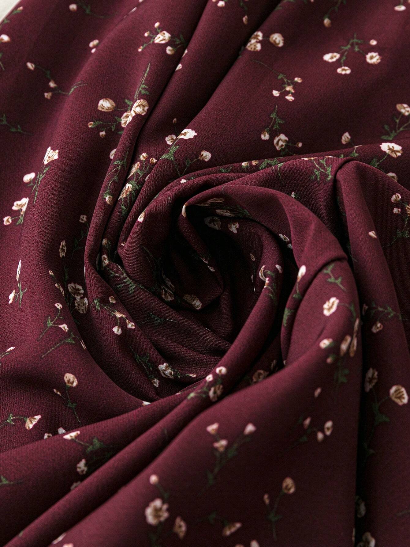 Buy SHEIN LUNE Cross-Wrap Thigh High Slit Cinched Floral Dress For Women Burgundy Color Women Outfit in Pakistan