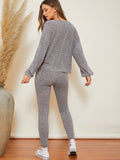 Buy SHEIN LUNE Drop Shoulder Marled Top & Knot Waist Leggings Set in Pakistan