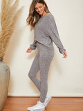 Buy SHEIN LUNE Drop Shoulder Marled Top & Knot Waist Leggings Set in Pakistan