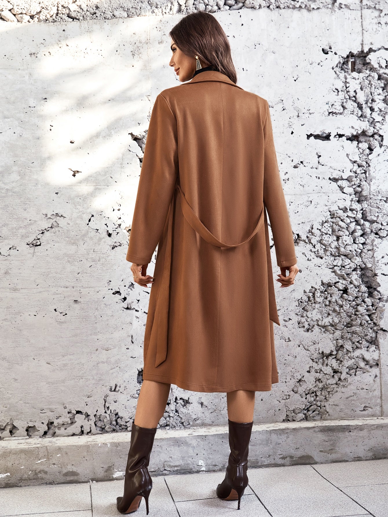 Buy SHEIN LUNE Lapel Neck Belted Slant Pocket Coat in Pakistan