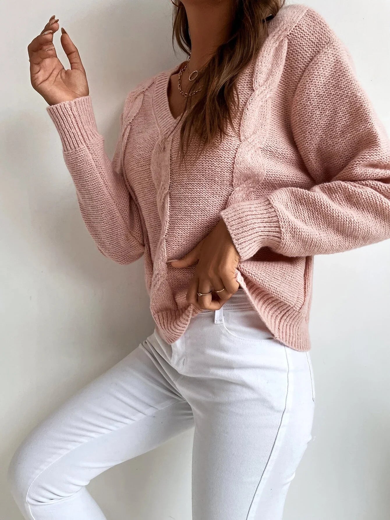 Buy SHEIN LUNE Solid Cable Knit Sweater in Pakistan