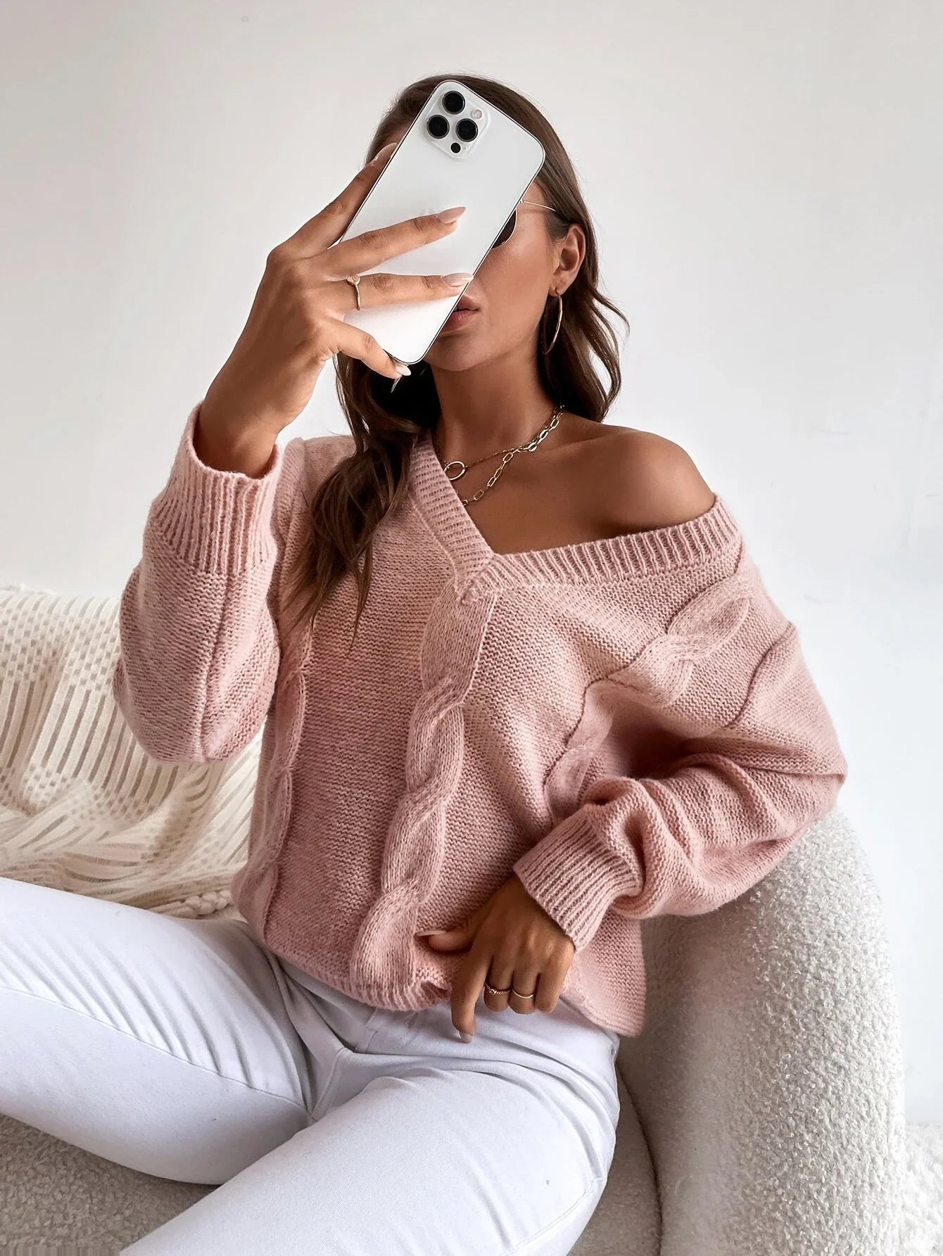 Buy SHEIN LUNE Solid Cable Knit Sweater in Pakistan